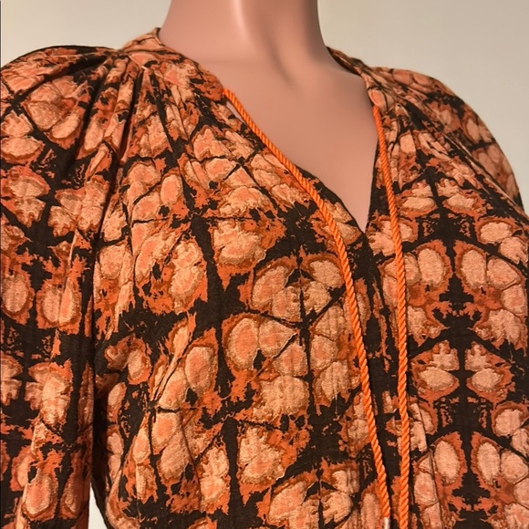 Anthropologie Porridge cotton long sleeve tie neck elastic waist shirt top Sz S - Picture 6 of 10